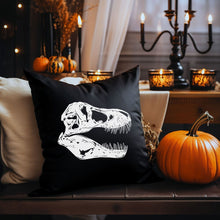 Load image into Gallery viewer, Til Death T-Rex Skull Gothic Wedding Gift Cushion Cover with Surnames & Wedding Date | Gothic Decor | Anniversary | Newlyweds