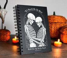 Load image into Gallery viewer, Custom Gothic T-Rex Skull Botanical Til Death | Wedding Guest Book | Journal | Notebook A5
