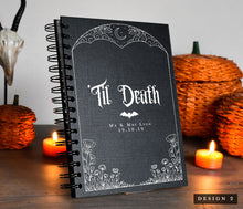 Load image into Gallery viewer, Custom Gothic Coffin 'Til Death Do Us Part Wedding Guest Book, Journal, Notebook A5
