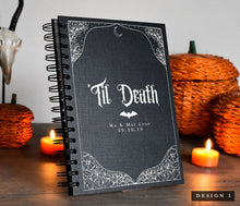 Load image into Gallery viewer, Custom Gothic Coffin 'Til Death Do Us Part Wedding Guest Book, Journal, Notebook A5
